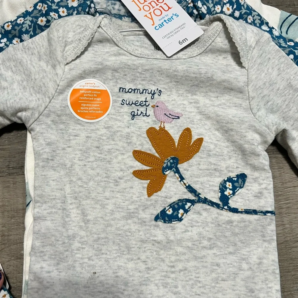 Carter's Gray and Blue Floral Bodysuit Set NWT‎